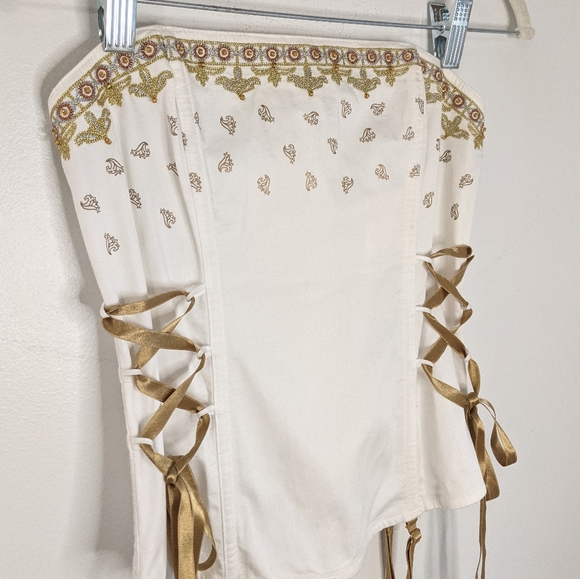 Fredrick's of Hollywood White/Gold Fantasycore/Fairycore Strapless Corset Top - Picture 5 of 12